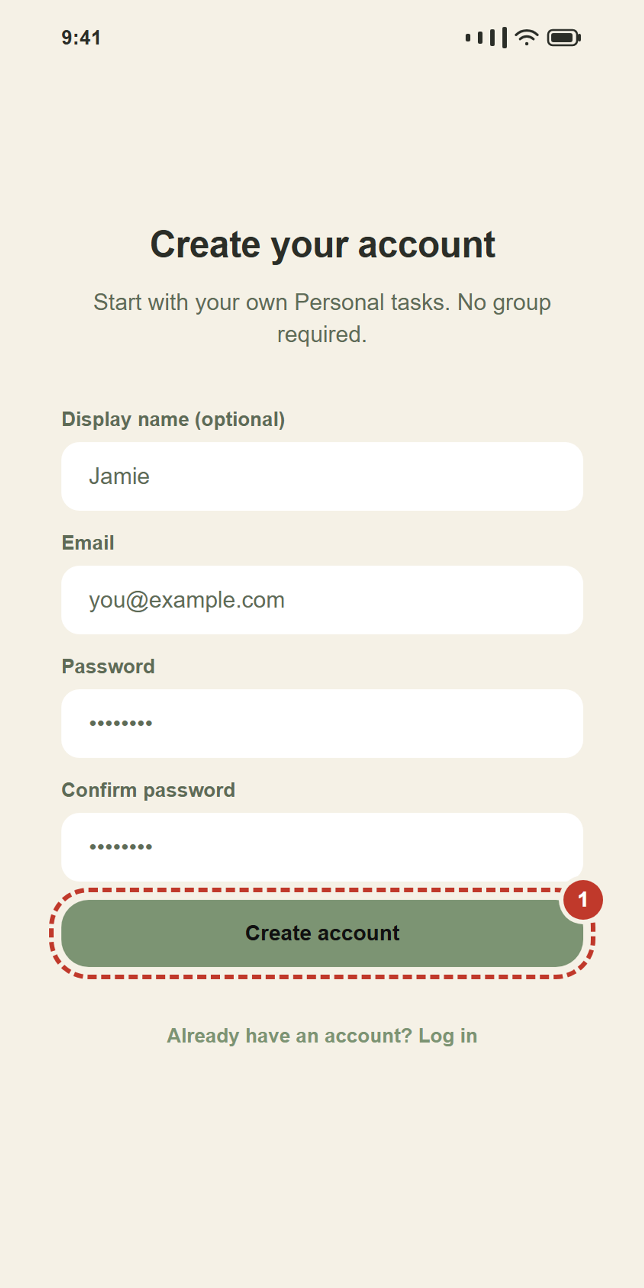 Tap the green button once the boxes are filled in.