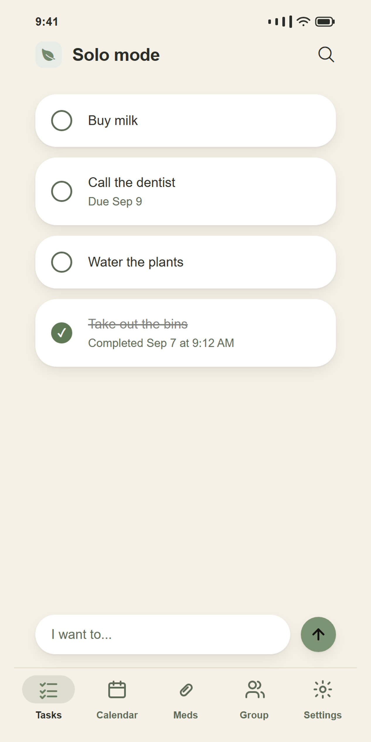Four tasks. The bottom one is done.