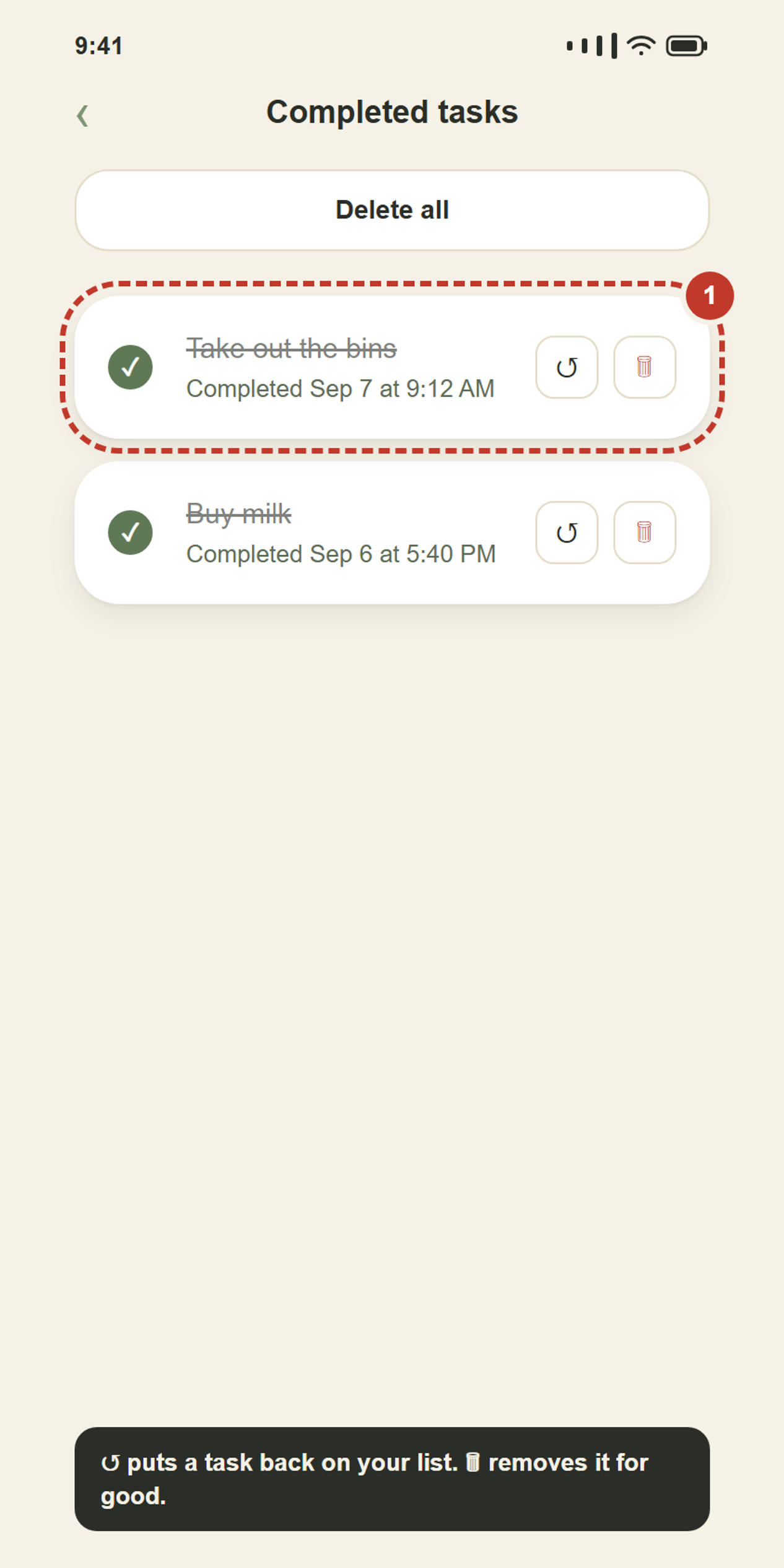 Finished tasks, newest at the top.
