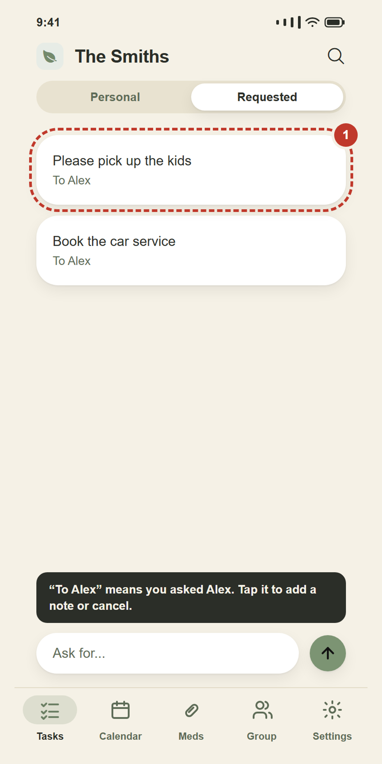 “To Alex” means you asked Alex.